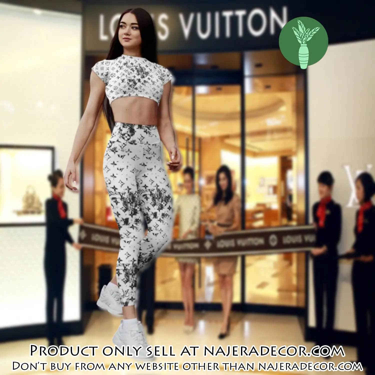White louis vuitton luxury sportwear combo luxury brand crop top tshirt and legging for women ctl1045 njr3357096